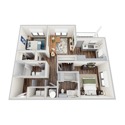 Floor plan for 2 beds, 2 baths, 940 sqft
